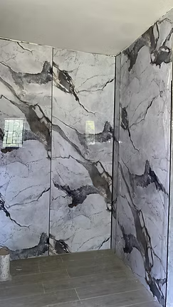 Marble-pattern wall tiles and finished flooring